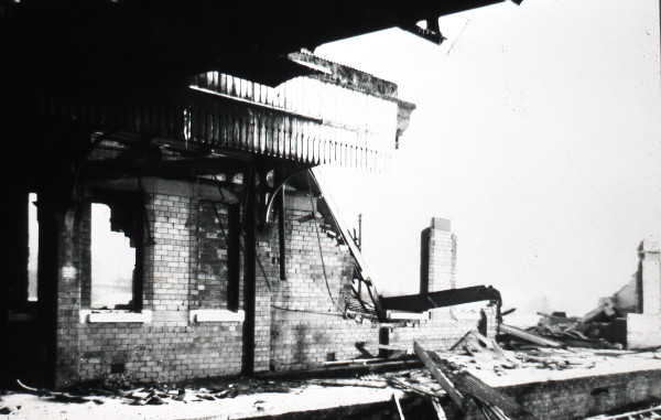 Demolition of Woodford Halse Station platform during winter 1966.