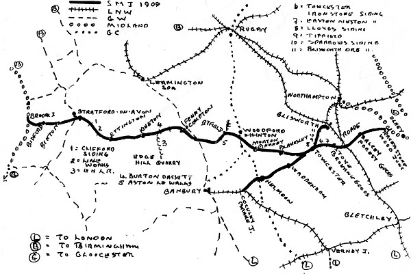Diagram of old railway lines around Woodford Halse.
