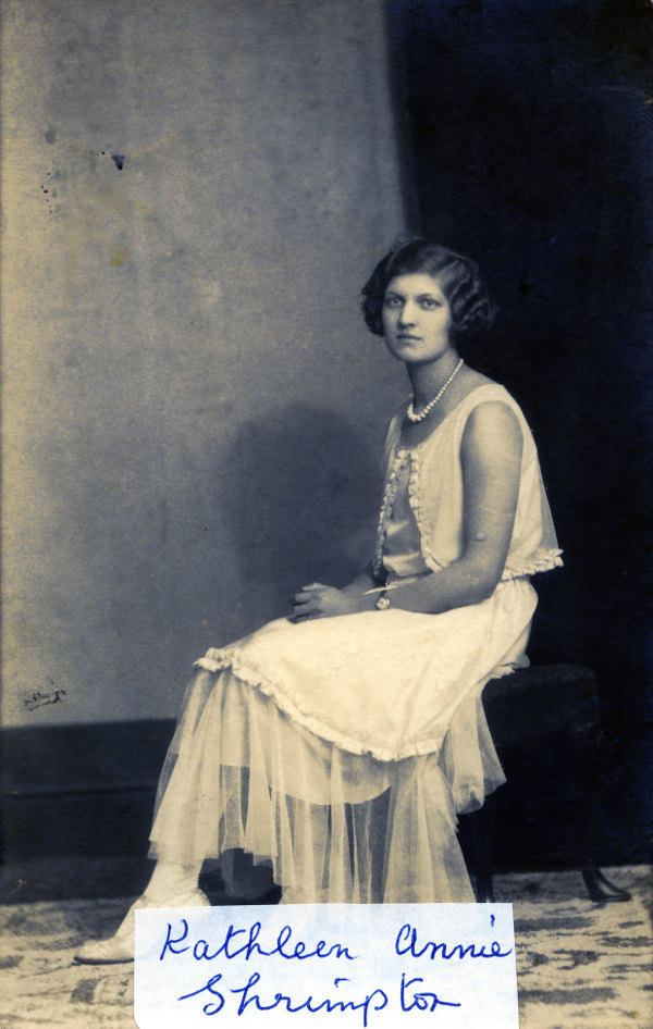 Kathleen Annie Shrimpton, posing on a stool