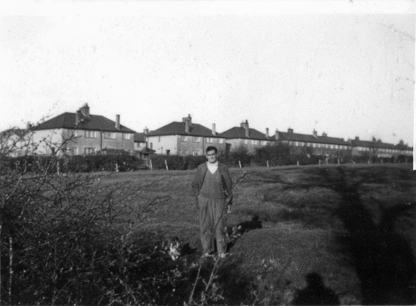 William Charles Burt with his dog on the site of Anscomb Way.